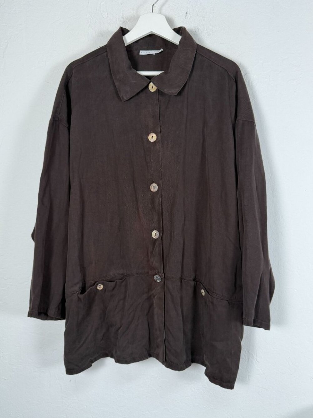Bryn Walker Tencel Oversized Button Front Jacket Womens Medium Brown USA Made
